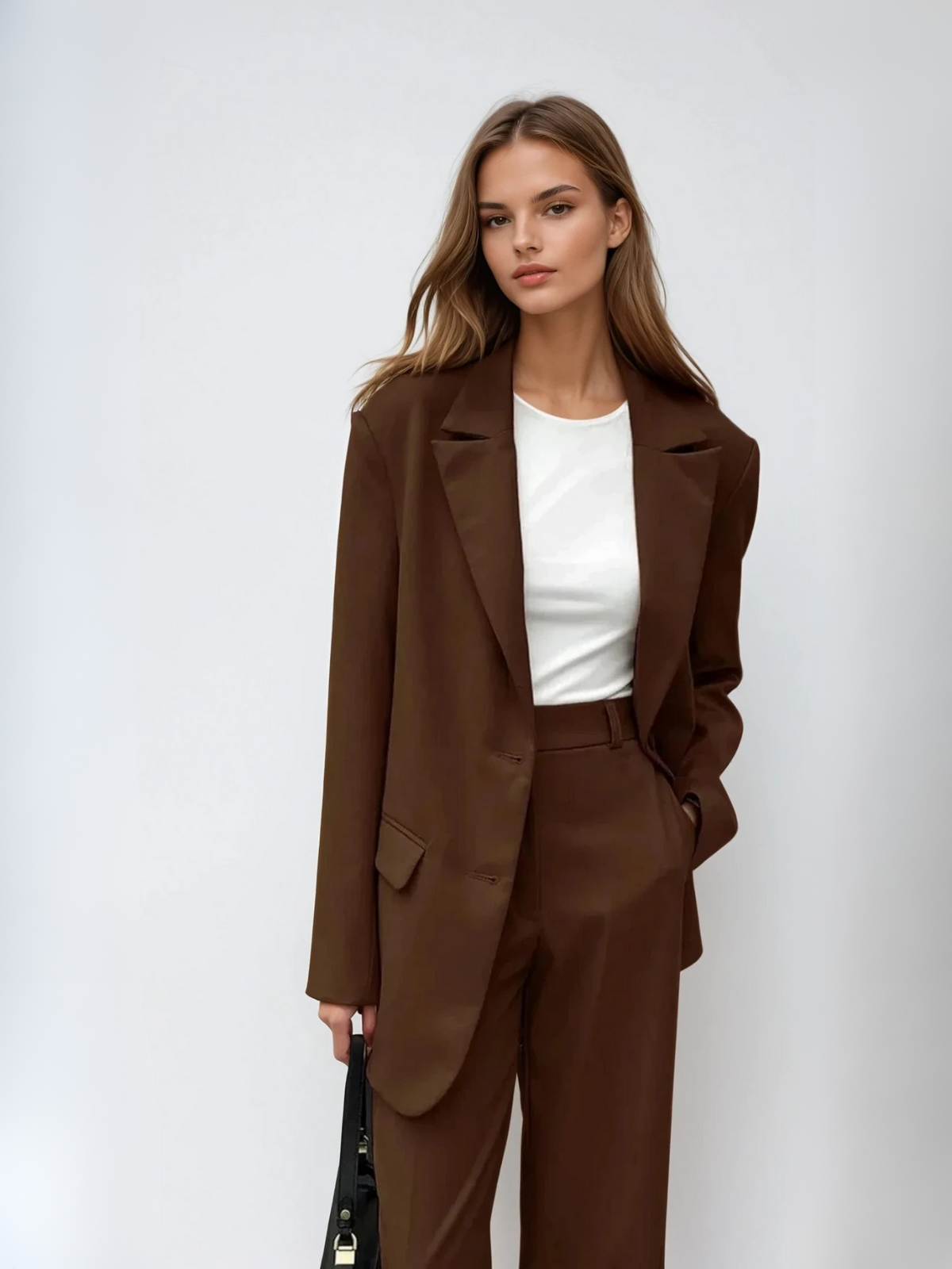 Set asortat de blazer vintage mocha și pantaloni cu croi larg