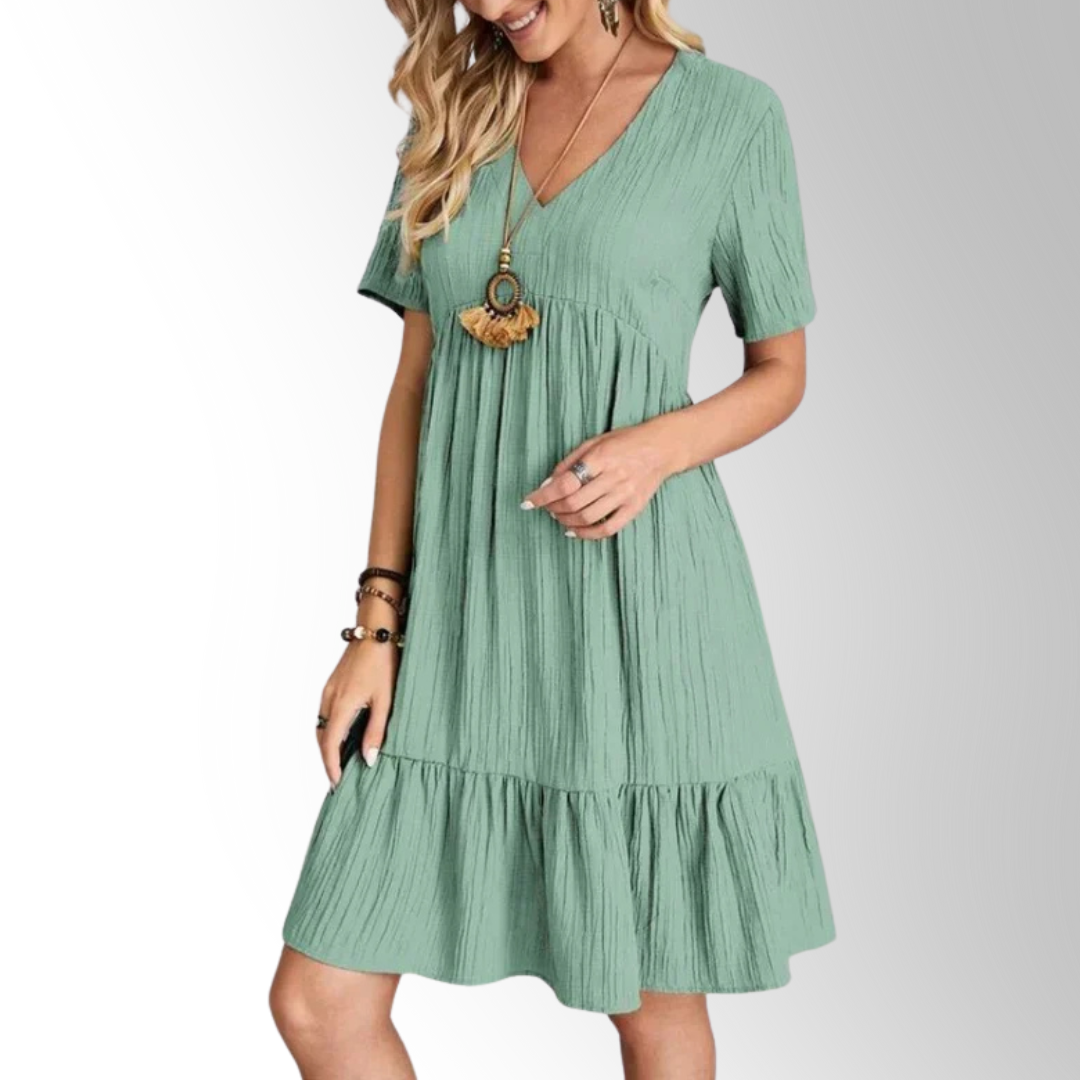 Anna – Rochie de Damă Lejeră Elegantă cu Decupaj în V de Vară 