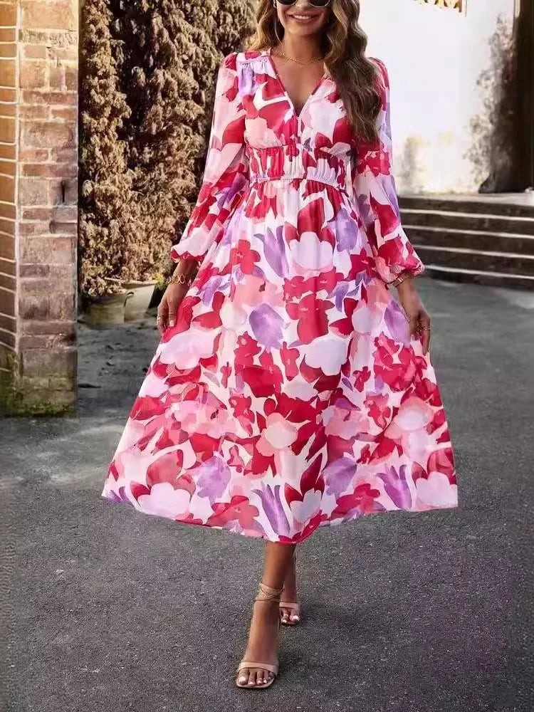 Marike – Rochie de Damă Midi Elegantă cu Imprimeu Abstract 