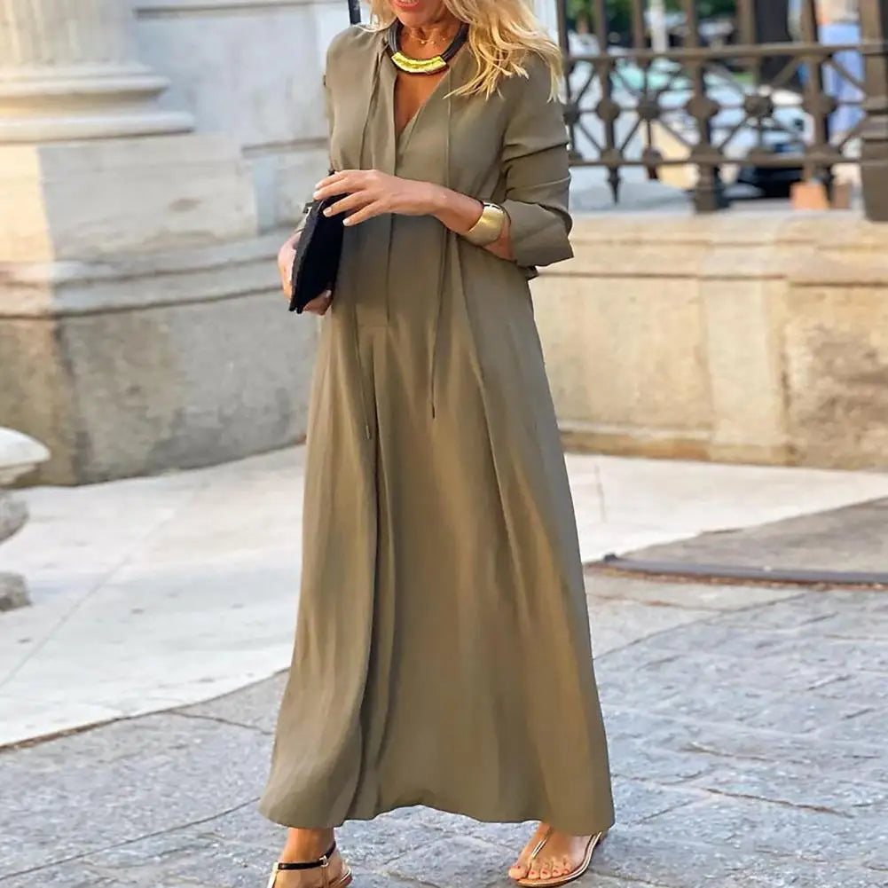 Jytte – Rochie de Damă Maxi Lejeră cu Decolteu în V Elegantă 