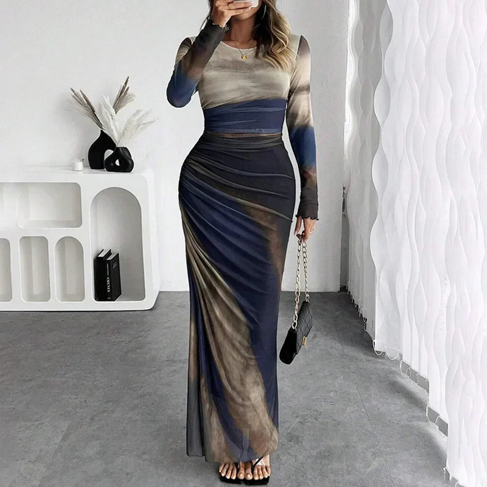 Yanisha – Rochie Damă Elegantă Maxi cu Mâneci Lungă și Croi Ajustat