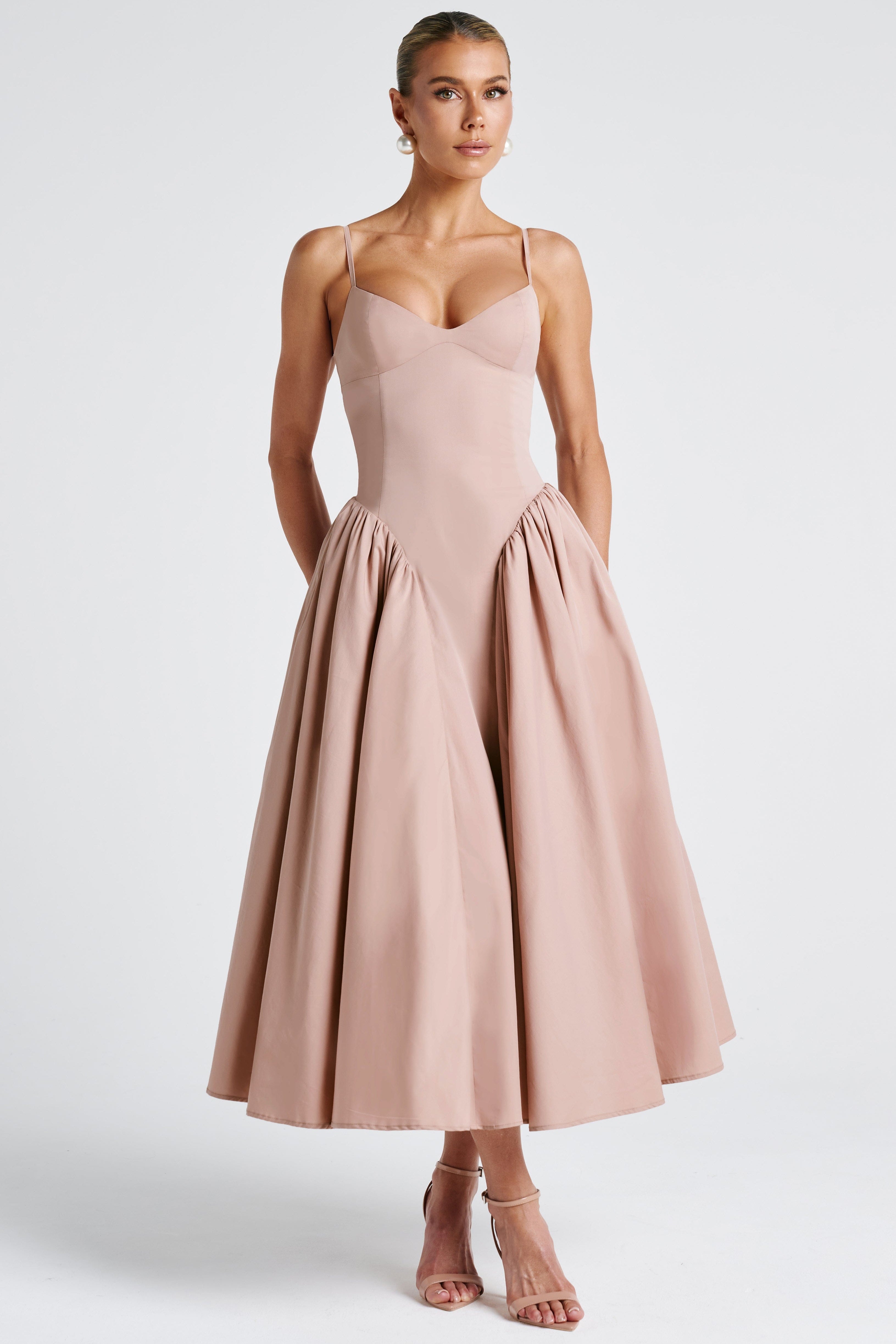 Luminara – Rochie Midi de Damă Elegantă cu Top Ajustat și Fustă Voluminoasă