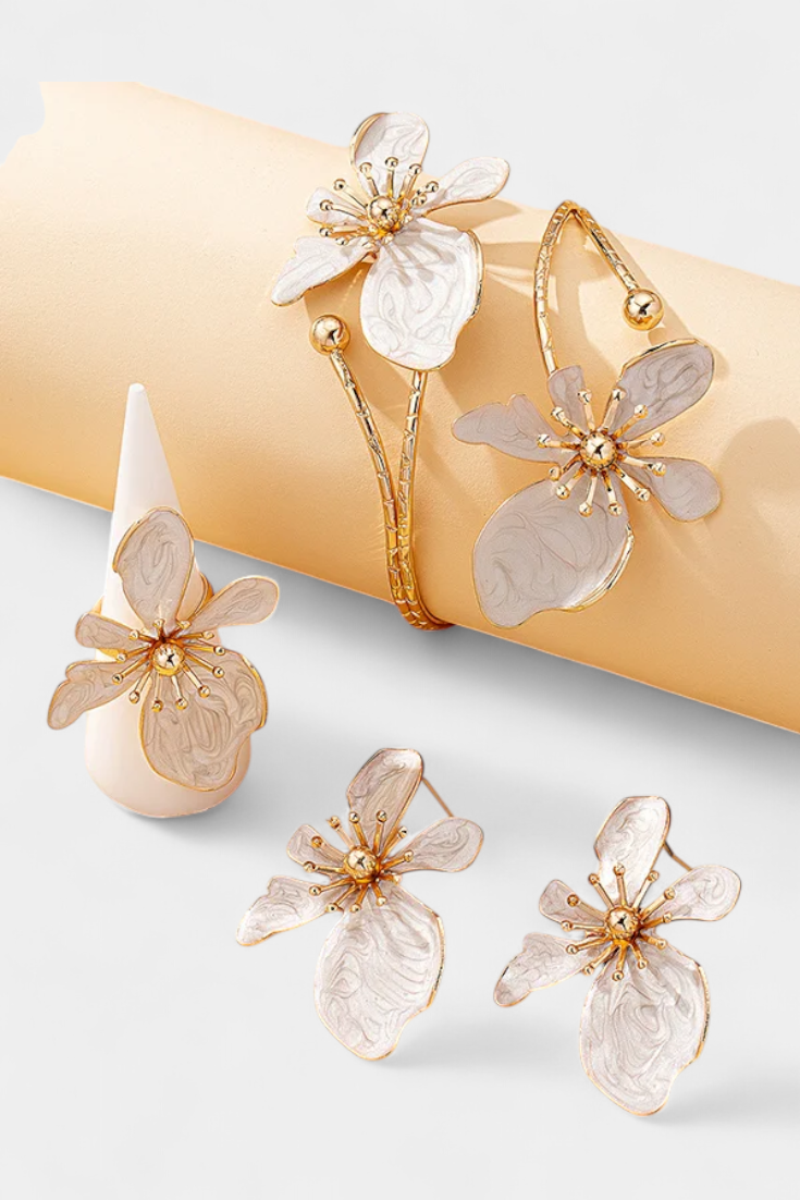 Irina – Set floral cu brățară, cercei și inel