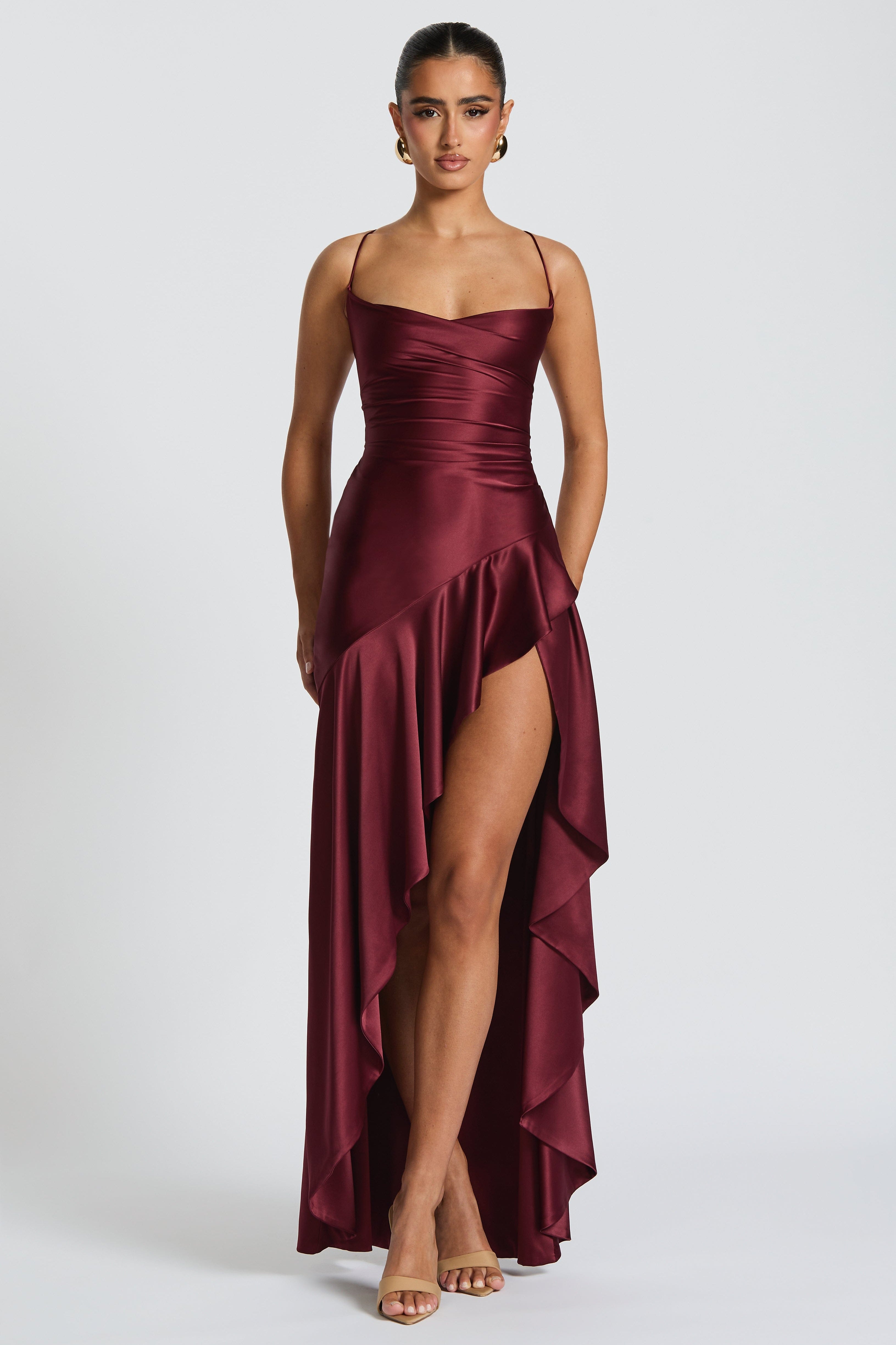 Seraphine – Rochie Maxi Damă Elegantă cu Tiv High-Low și Fanta